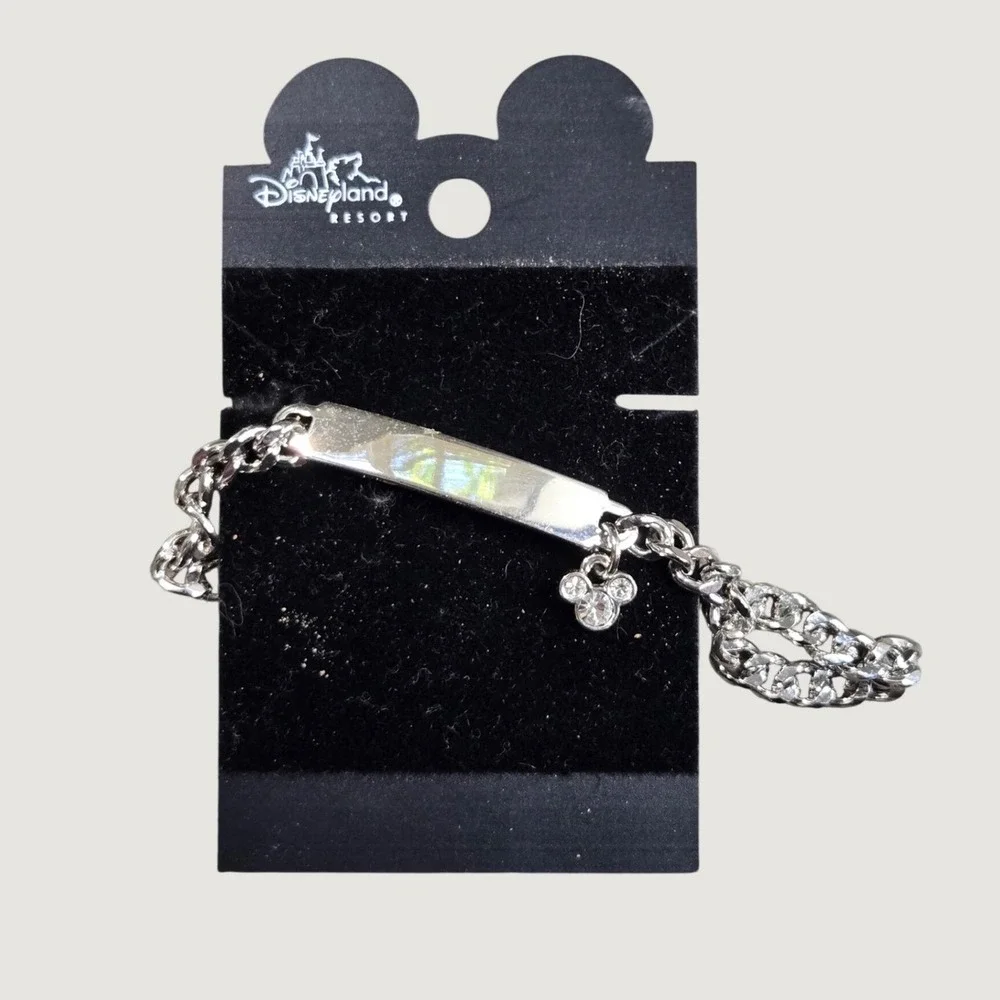 Disneyland Resort Mickey Mouse Rhinestone Charm ID Chain Bracelet New